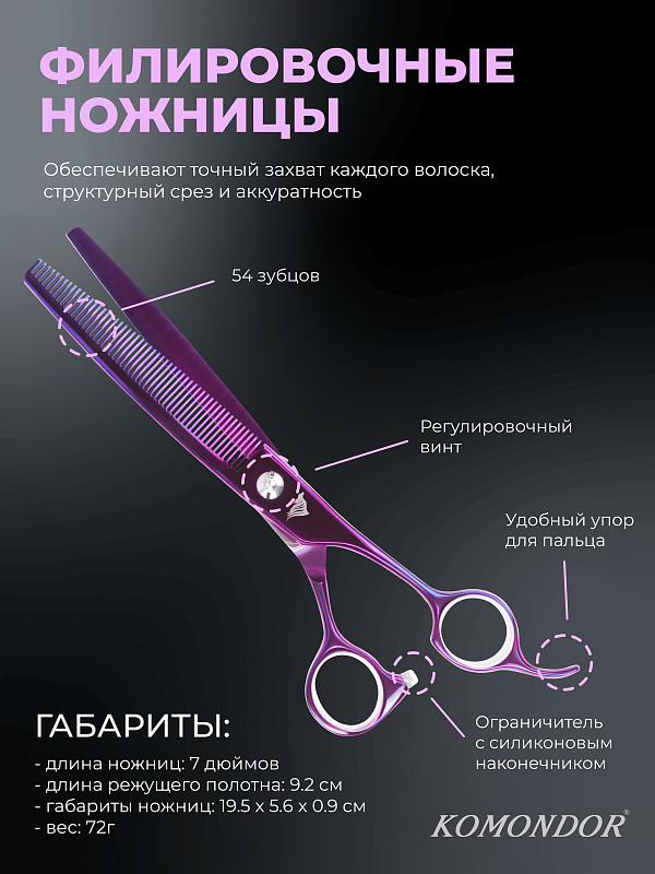Ножницы Komondor KV-19 филиры 7' Violet