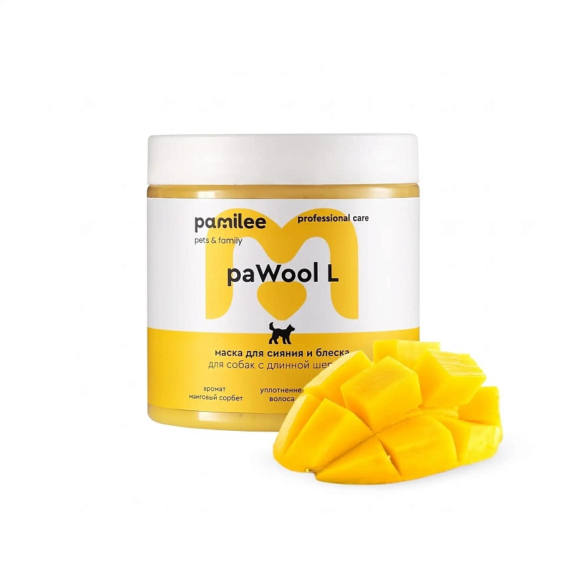 Pamilee Маска для сияния и блеска шерсти собак paWool mask L, Манго, 500 мл, PaWooL-1727